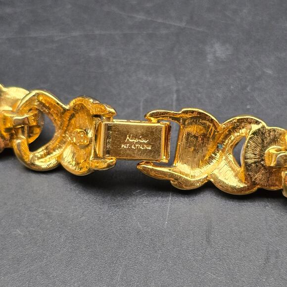 Napier Gold Tone Faux Pearl Necklace X O Link Vintage Costume Jewelry - Picture 3 of 8